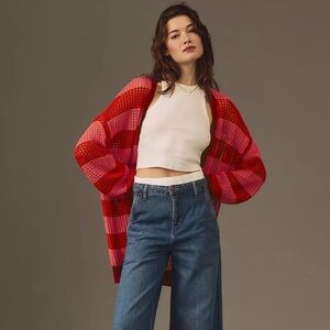 NWOT- Farm Rio Striped Open-Front Cardigan Sweater- Size Medium